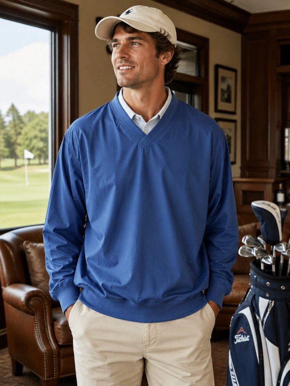 Acuity Men's XXL Blue V-Neck Long Sleeve Pullover Golf Windbreaker Jacket Shirt